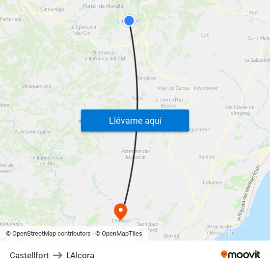 Castellfort to L'Alcora map