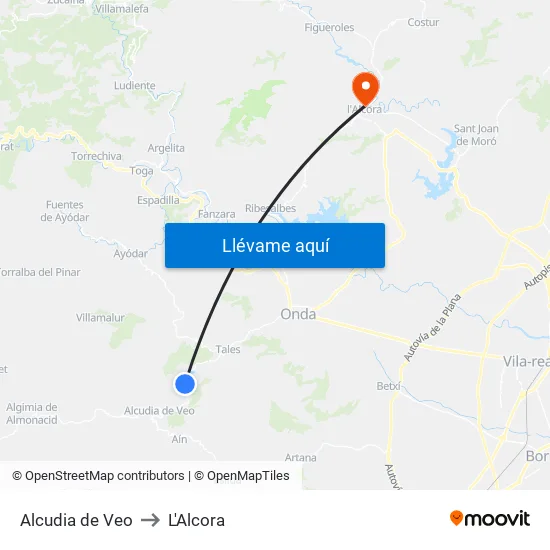 Alcudia de Veo to L'Alcora map