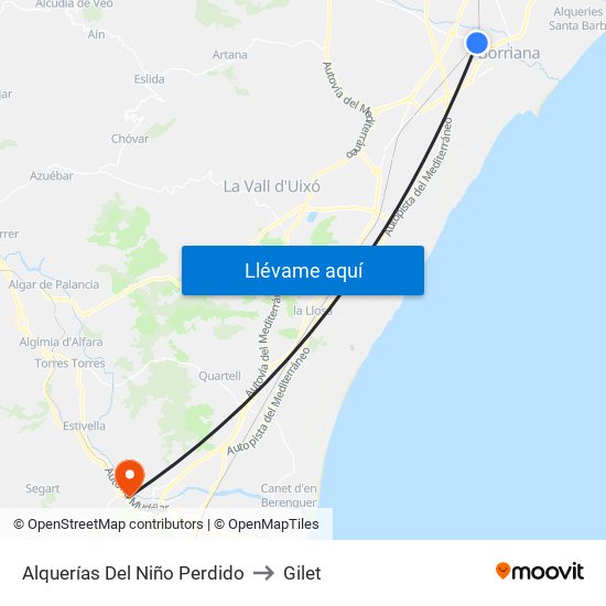 Alquerías Del Niño Perdido to Gilet map