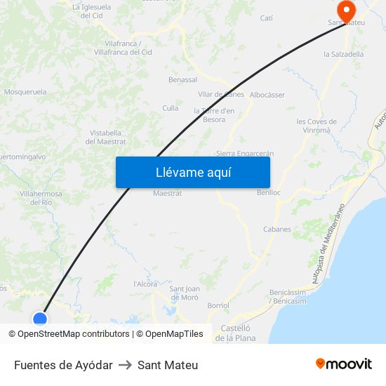 Fuentes de Ayódar to Sant Mateu map
