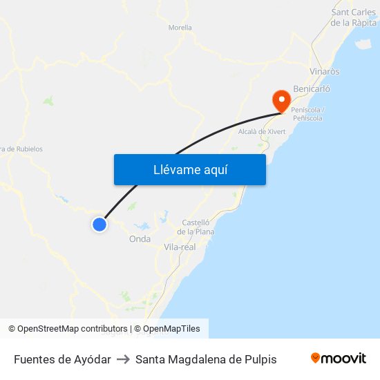 Fuentes de Ayódar to Santa Magdalena de Pulpis map