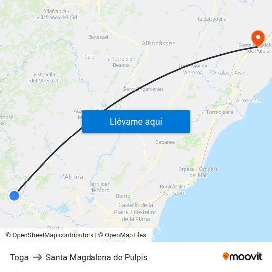 Toga to Santa Magdalena de Pulpis map