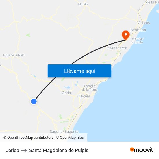 Jérica to Santa Magdalena de Pulpis map