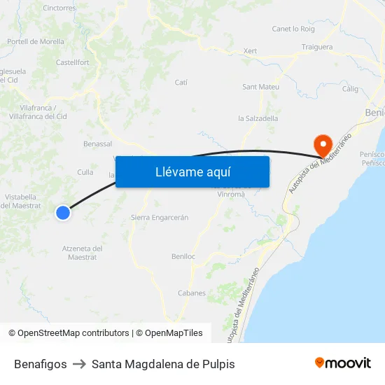 Benafigos to Santa Magdalena de Pulpis map