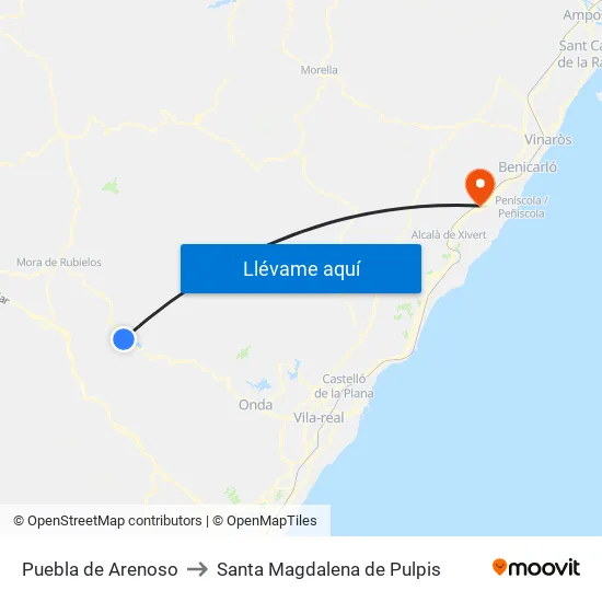 Puebla de Arenoso to Santa Magdalena de Pulpis map