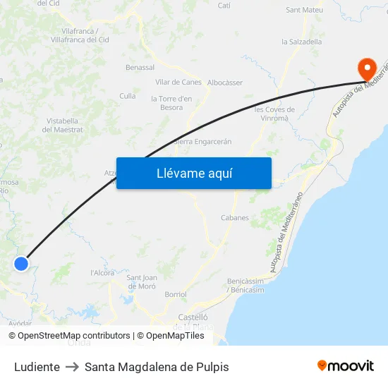 Ludiente to Santa Magdalena de Pulpis map