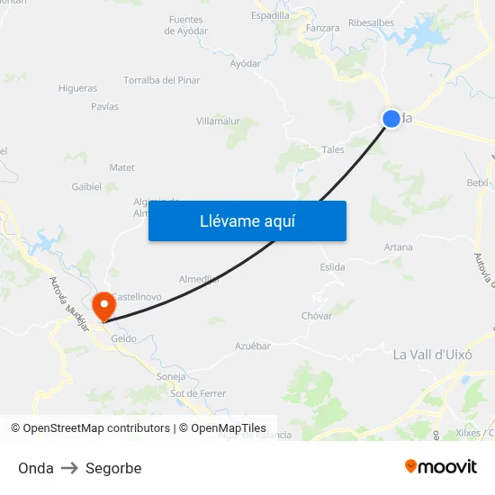 Onda to Segorbe map