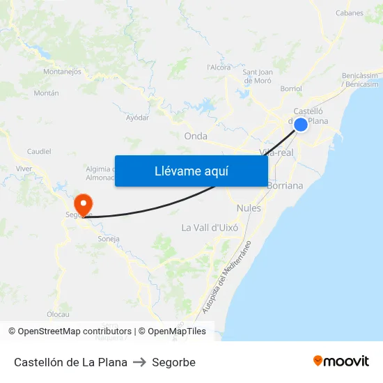 Castellón de La Plana to Segorbe map