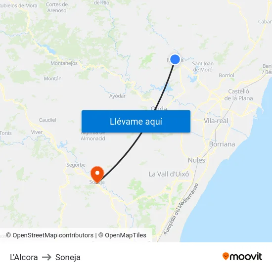 L'Alcora to Soneja map