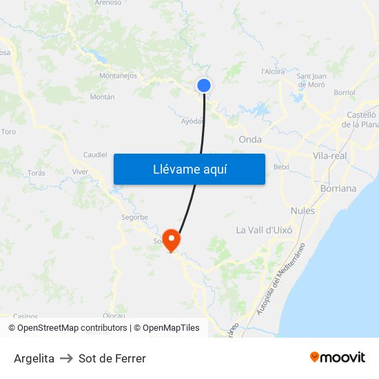 Argelita to Sot de Ferrer map