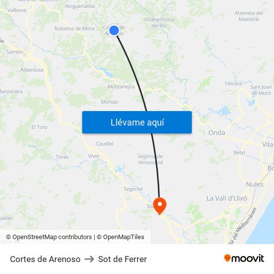 Cortes de Arenoso to Sot de Ferrer map