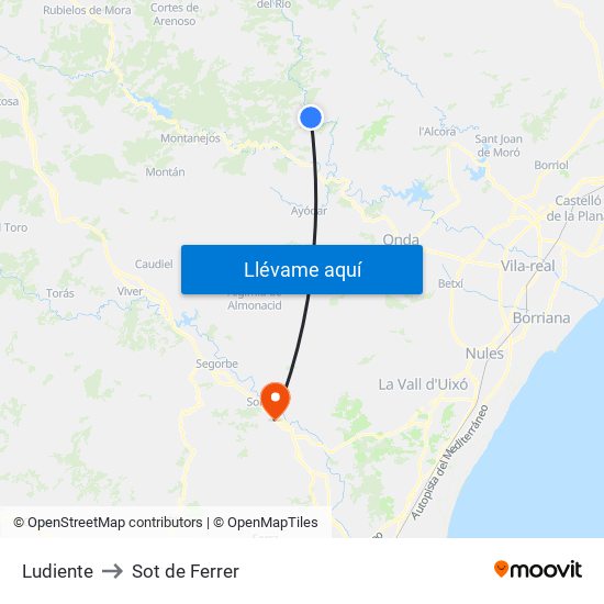 Ludiente to Sot de Ferrer map