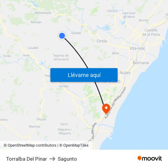 Torralba Del Pinar to Sagunto map