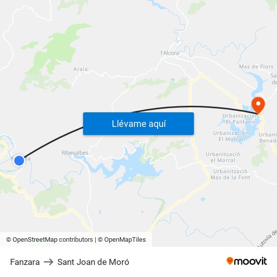 Fanzara to Sant Joan de Moró map