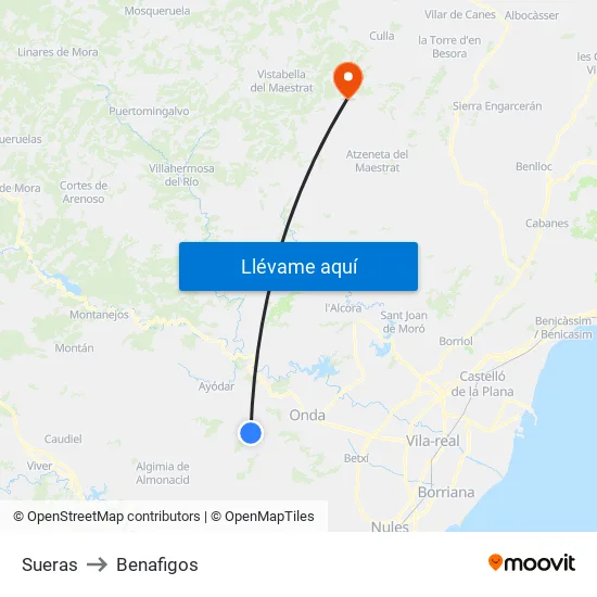 Sueras to Benafigos map