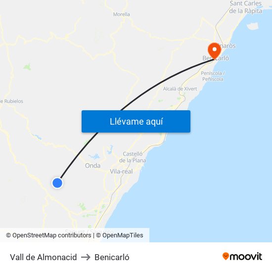 Vall de Almonacid to Benicarló map