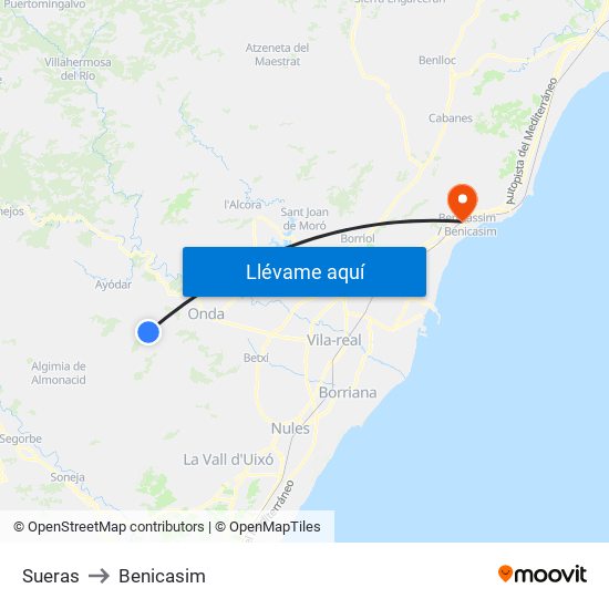 Sueras to Benicasim map