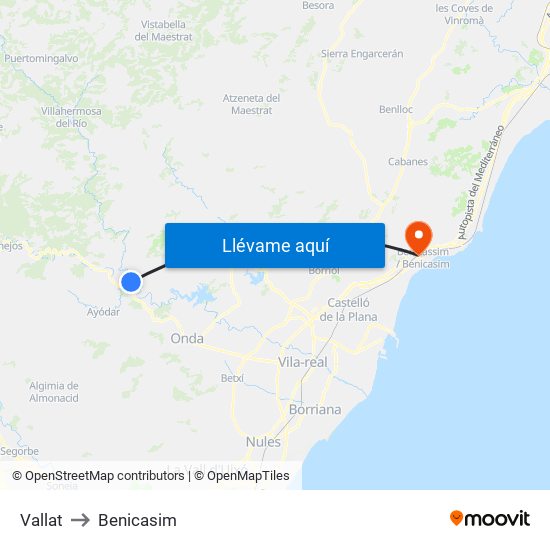 Vallat to Benicasim map