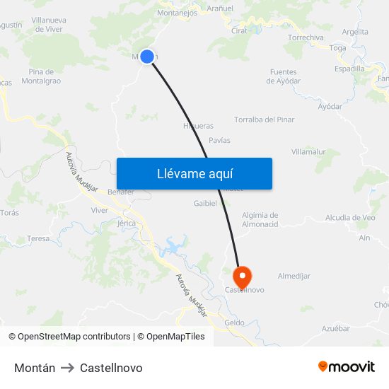 Montán to Castellnovo map