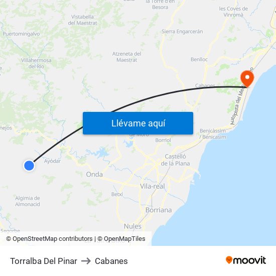Torralba Del Pinar to Cabanes map