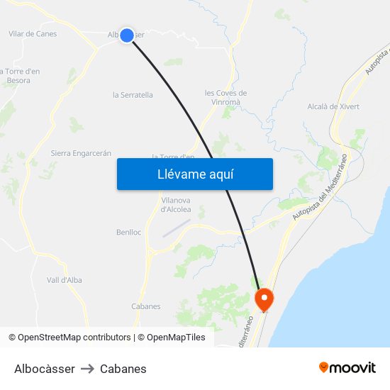 Albocàsser to Cabanes map
