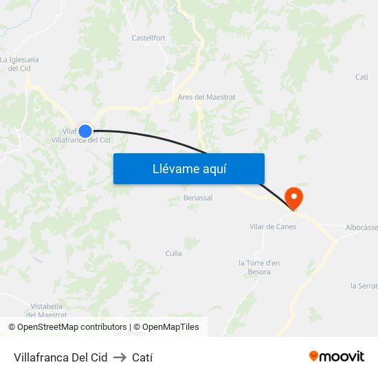 Villafranca Del Cid to Catí map
