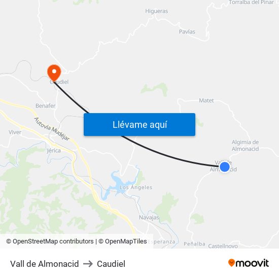 Vall de Almonacid to Caudiel map