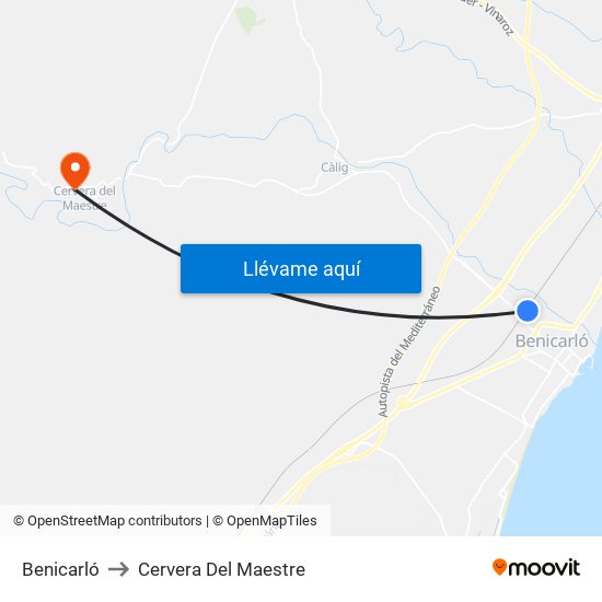 Benicarló to Cervera Del Maestre map