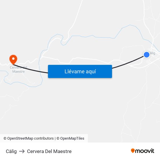 Càlig to Cervera Del Maestre map