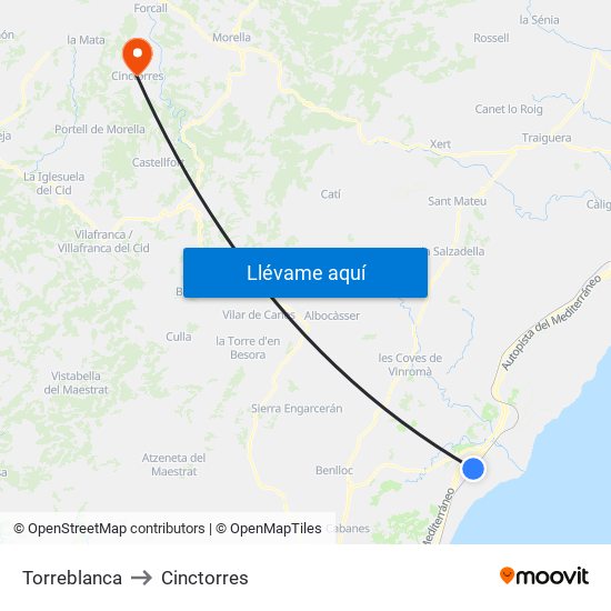 Torreblanca to Cinctorres map