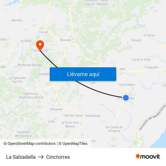 La Salzadella to Cinctorres map