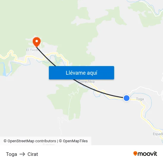 Toga to Cirat map