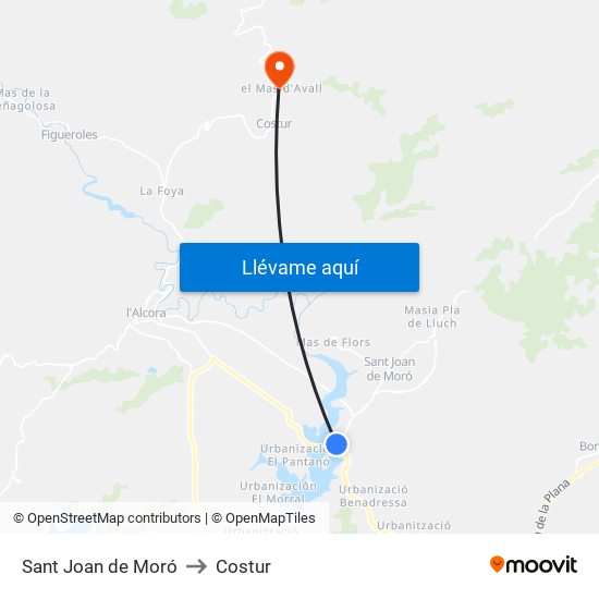 Sant Joan de Moró to Costur map