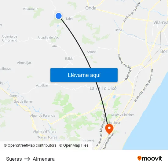 Sueras to Almenara map