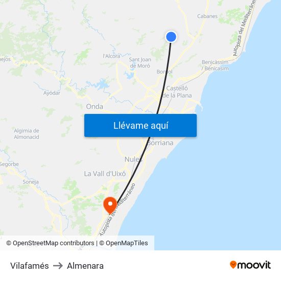 Vilafamés to Almenara map
