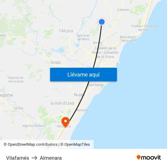 Vilafamés to Almenara map