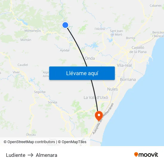Ludiente to Almenara map