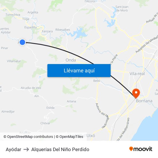 Ayódar to Alquerías Del Niño Perdido map