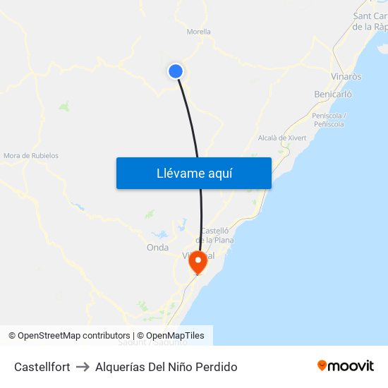 Castellfort to Alquerías Del Niño Perdido map