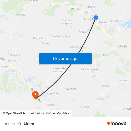 Vallat to Altura map