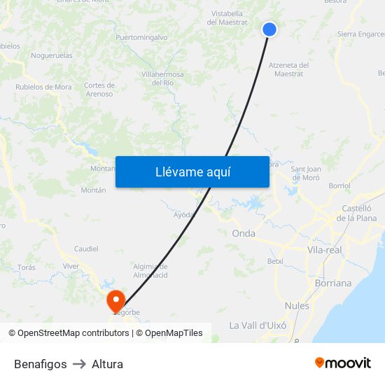 Benafigos to Altura map