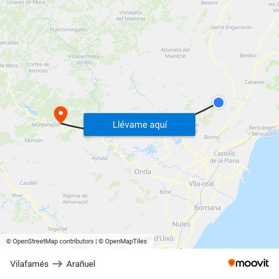Vilafamés to Arañuel map