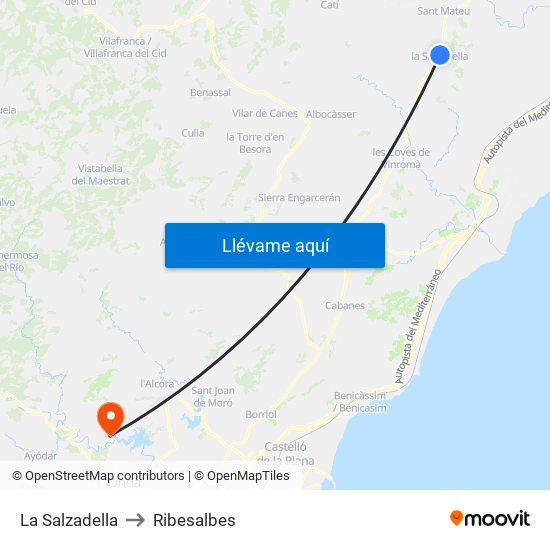 La Salzadella to Ribesalbes map