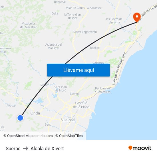 Sueras to Alcalà de Xivert map