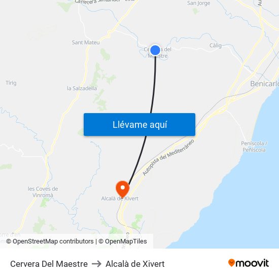 Cervera Del Maestre to Alcalà de Xivert map