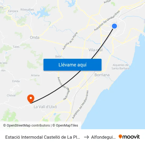 Estació Intermodal Castelló de La Plana to Alfondeguilla map