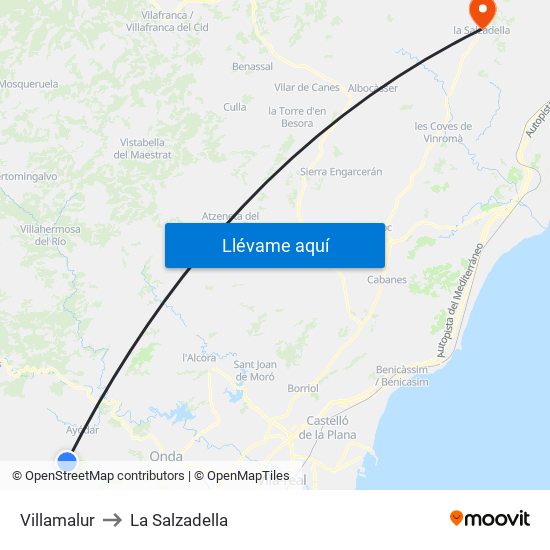 Villamalur to La Salzadella map