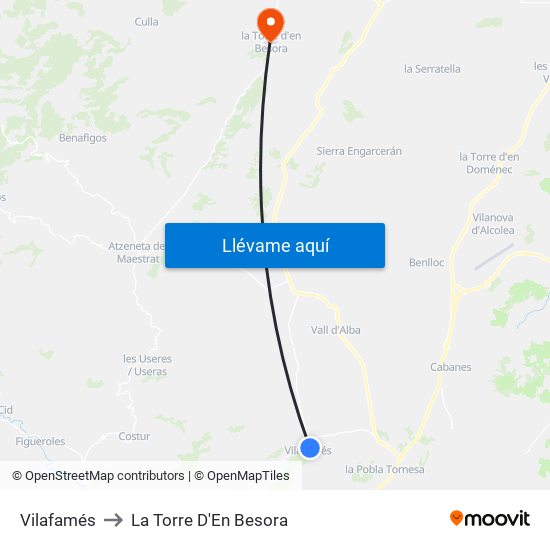 Vilafamés to La Torre D'En Besora map