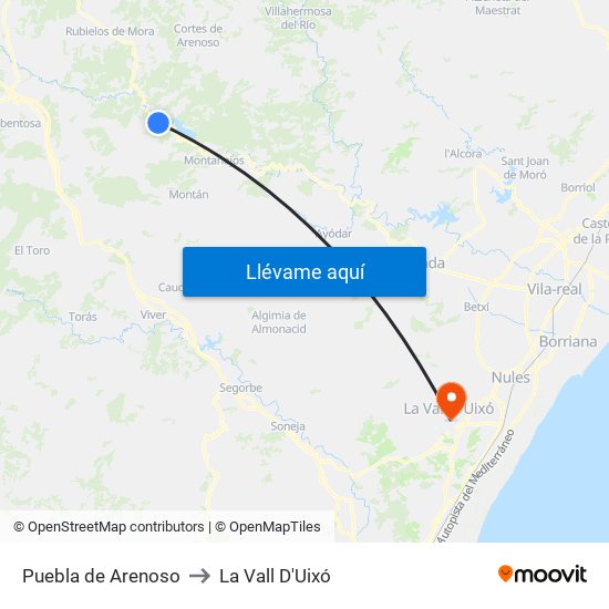 Puebla de Arenoso to La Vall D'Uixó map