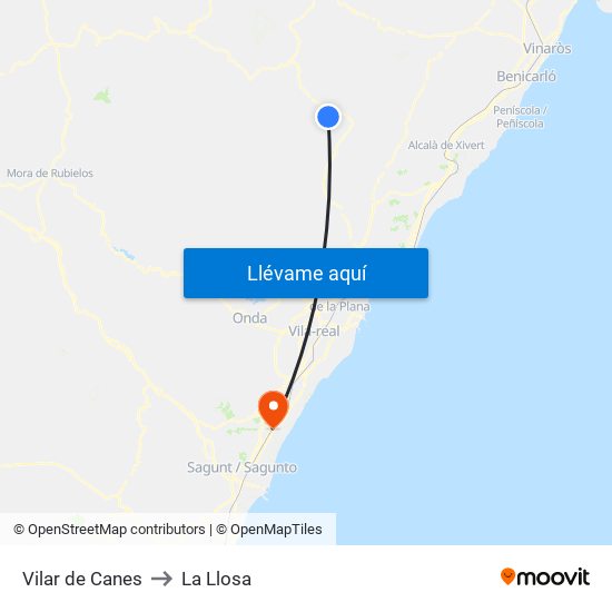 Vilar de Canes to La Llosa map